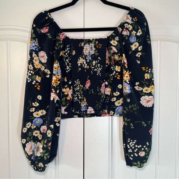 Abercrombie Puff Sleeve Lace Up Sweetheart Blouse Floral Boho Size Small - Picture 6 of 7